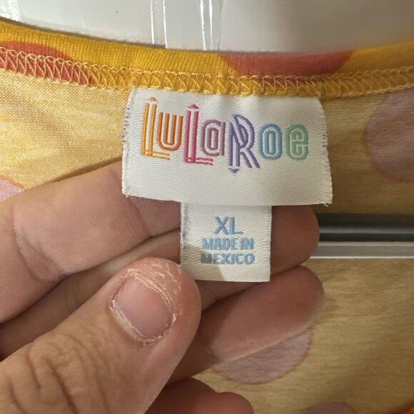 Lularoe Women’s XL Yellow Polka Dot Short Sleeve Tunic Top - Picture 5 of 6
